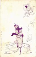 1899 (Vorläufer) Art Nouveau lady ice skating. Back & Schmitt Nr. 1028. artist signed