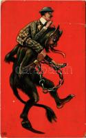 1911 Krampus carrying a man around his neck. litho (fa)