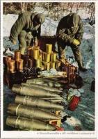 Második világháborús német katonai lap. Lőszerhasználás a téli csatákban is számottevő. Schürer haditudósító felvétele. PK-Aufn. Kriegsber. C. Berger, Carl Werner / WWII German military ammunition