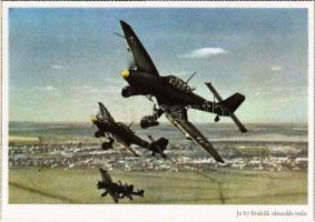 Második világháborús német katonai lap. Ju 87 Stukák támadás után. Niermann haditudósító felvétele. PK-Aufn. Kriegsber. C. Berger, Carl Werner / WWII German military aircrafts