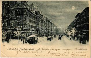 1898 (Vorläufer) Budapest VII. Erzsébet körút télen este, villamos. D. Halberstadt 114. (EK)
