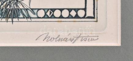 Molnár Iscsu István (1947- ): Karácsony. Rézkarc, papír, jelzett, paszpartuban. Apró, alig látható f...