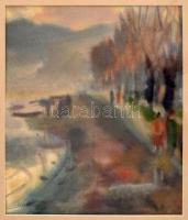 Uhrig Zsigmond (1919-1993): Nagymaros, esti hangulat, 1961. Akvarell, papír, jelzett, hátoldalán autográf ajándékozási sorokkal 1963-ból. Üvegezett fa keretben, 25×22,5 cm