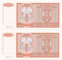 Horvátország / Krajna Szerb Köztársaság 1993. 1.000.000.000D (2x) sorszám nélkül T:I  Croatia / Republic of Serbian Krajina 1993. 1.000.000.000 Dinara (2x) without serial number C:UNC  Krause R17