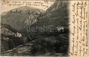 1904 Herkulesfürdő, Herkulesbad, Baile Herculane; Cserna-völgy, nyaralók. R. Krizsány kiadása 152. sz. / valley, villas