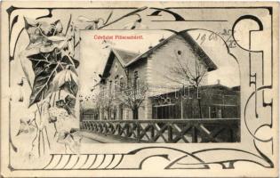 1908 Piliscsaba, vasútállomás. Art Nouveau, floral (kis szakadás / small tear)