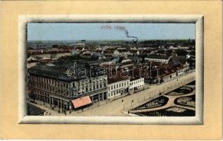 1912 Győr, látkép, Royal és Fehérhajó szálloda. Hermann Izidor kiadása + "GRAZ-BUDAPEST 54" mozgóposta (EK)