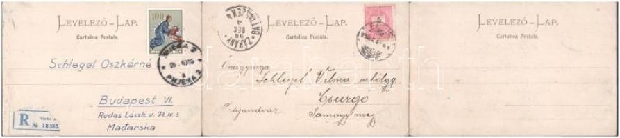 1898 (Vorläufer) Fiume, Rijeka; Három-részes kihajtható panorámalap / 3-tiled folding panoramacard (...