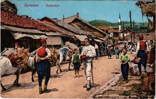 1918 Sarajevo, Bascarsija / street view, market, Bosnian folklore, soldier (r)