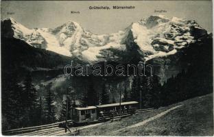 Lauterbrunnen, Grütschalp Mürrenbahn. Eiger, Münch, Jungfrau / narrow-gauge railway, train. Photographie R. Gabler