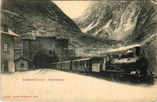 Göschenen, Gotthard-Tunnel, Expresszug / Gotthard Railway Tunnel, express train, locomotive (worn corners)
