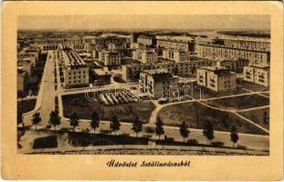 1955 Dunaújváros, Dunapentele, Sztálinváros; látkép, lakótelep. Képzőművészeti Alap Kiadóvállalat (EK)