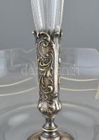 Díszes alpakka-üveg kínáló, alpakka testtel, üveg betétekkel, jelzés nélkül, az üvegeken csorbákkal,...