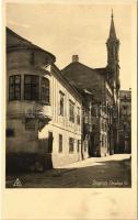 Sopron, Orsolya tér, Müller Paulin utca, Schwenk Lajos festő üzlete. Zsabokorszky mérnök felvétele (fl)