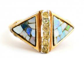 Bizsu gyűrű, opálmozaik díszítéssel, méret: 50