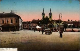 1916 Székesfehérvár, Hal tér, automobil, templom, Hatósági Hússzék