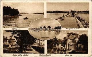 1935 Balatonboglár, kikötő, horgászok a mólón, kerékpárok, strandfürdő, sétány, Mária lak, Berta lak, villa (EB)