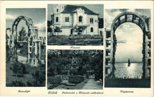 1939 Siófok, Rózsaliget, Kaszinó, Park, Központi szálloda, naplemente, vitorlás