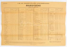 1943 M. Kir. Dohányjövedék Gyártmányainak árjegyzéke, 1943. jul. 1., Bp., M. Kir. Állami Nyomda, hajtásnyomokkal, 41x59 cm