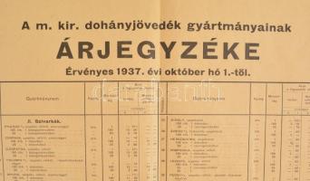 1937 M. Kir. Dohányjövedék Gyártmányainak árjegyzéke, 1943. okt. 1., Bp., M. Kir. Állami Nyomda, haj...