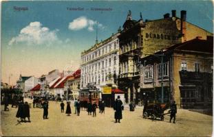 1917 Sopron, Várkerület, villamos, Dürböck Lajos, Steinhof Sándor és Breuer Testvérek üzlete, Stollwerck (EK)