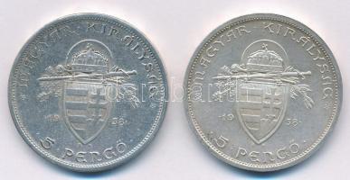 1938. 5P Ag "Szent István" (2x) T:1-,2 patina
Adamo P8.1