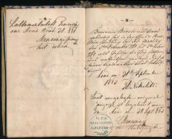 1861-1863 Arad, üveges vándorkönyve, német és magyar nyelven, bejegyzésekkel, pecsétekkel, töredezet...