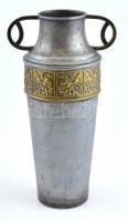 Fém füles váza, fülénél javítással, m: 31,5 cm
