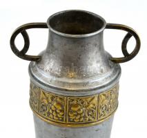 Fém füles váza, fülénél javítással, m: 31,5 cm