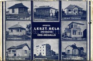 1936 Érd, Leszt Béla építőmester reklámlapja, iroda Érd-megálló mellett. Weekendház, építési iroda, családi házak, családi nyaraló, hengermalom (vágott / cut)