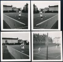 cca 1930-1940 Teniszezők, 8 db fotó azonosítatlan helyszínnel (feltehetőleg XI. kerület?), 6x6 cm