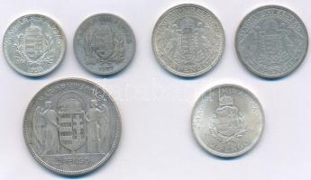 1927-1939. 1P Ag (2xklf) + 1929-1938. 2P Ag (2xklf) + 1930. 5P Ag "Horthy jobbra" + 1936. ...