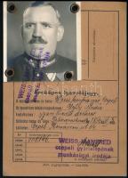 1939 Weiss Manfréd csepeli gyártelep tűzoltó szertárosának arcképes igazolványa