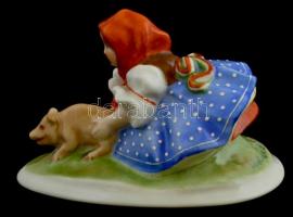 Herendi malacos lány, kézzel festett, jelzett (Vastaghné) hibátlan, 13x9 cm