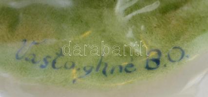 Herendi malacos lány, kézzel festett, jelzett (Vastaghné) hibátlan, 13x9 cm