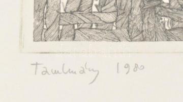 Olajos György (1953-): Tanulmány 1980. Rézkarc, merített papír, jelzett. Üvegezett fa keretben, 12,5...