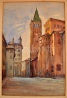 Olvashatatlan jelzéssel: Parma, 1938. Akvarell, papír, paszpartuban. 45x30 cm / With unreadable signature. Parma, 1938. Watercolur on paper, in passepartout. 45x30 cm