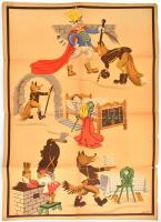 cca 1940 Kaczor király, mese plakát, jelzett (Izsóf Etti), Bp., Athenaeum-ny., sérült, hajtott, 99x70 cm