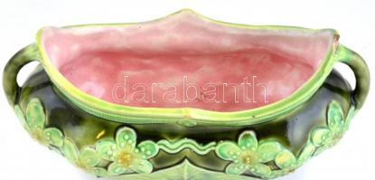 XIX. sz. vége: JS (Josef Steidl): Fajansz kínáló. Jelzett, kézzel festett, kis lepattanással, 21,5×1...