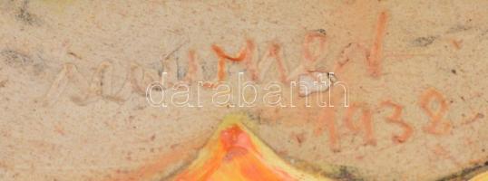 1938 Jelzett, art deco festett, mázas fej, sérült, ragasztott, 12x10 cm