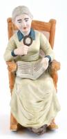 Olvasó nő, biszkvit porcelán figura, kézzel festett, jelzett, hibátlan, m: 19 cm