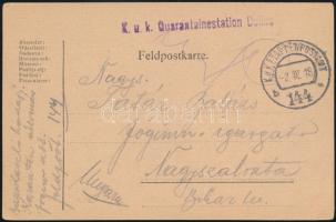 1918 Tábori posta levelezőlap / Field postcard K.u.k. Quarantainestation Dolina + EP 144 b