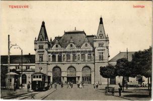 1911 Temesvár, Timisoara; Indóház, vasútállomás, villamos / railway station, tram
