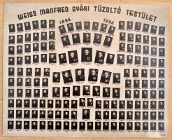 1936 Weiss Manfréd Gyári Tűzoltó Testület, tablófotó, kartonra ragasztva, 23x29 cm