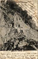 ~1903 Badacsony, Bazaltbánya, bányászok. Payer Antal kiadása (EK)