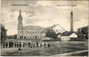 1913 Hajdúböszörmény, Kálvin tér, református templom, gőzmalom. Reich Testvérek kiadása