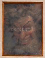 Sassy Attila (1880-1967): Lucifer. Pasztell, papír, jelzett. Üvegezett keretben. 22,5×17 cm / Attila Sassy (1880-1967): Devil. Pastell on paper, signed. Framed with glass. 22,5x17 cm