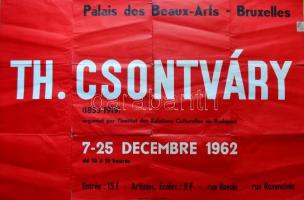 1962 [Csontváry Kosztka Tivadar] Th[éodore] Csontváry (1853-1919), Palais des Beaux-Arts - Bruxelles, 7-25 decembre 1962, francia nyelvű belga kiállítási plakát, Bruxelles, Imp. Marci, a szélén bélyeggel, hajtásnyomokkal, szakadt,a hajtások mentén kis hiánnyal, 79x119 cm. Ritka!
