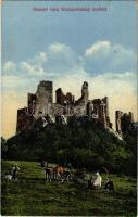 Hrussó, Rusó, Hrusov; Rákóczy vár Kistapolcsány mellett, lovaskocsi / castle ruins near Topolcianky / Hrusovsky hrad, horse cart