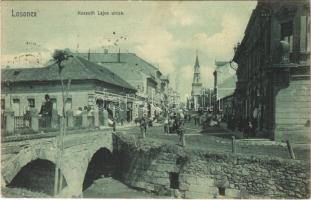 1908 Losonc, Lucenec; Kossuth Lajos utca, kőhíd, üzletek. Pollak Hermanné kiadása / street, stone bridge, shops (EK)